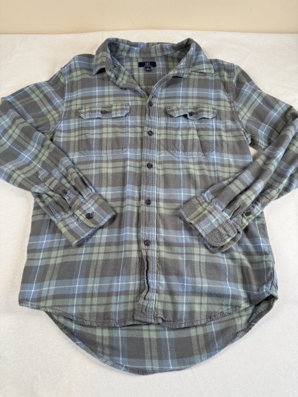 Men's George Button Up Plaid Long Sleeve Shirt Size Medium - Green/Blue
